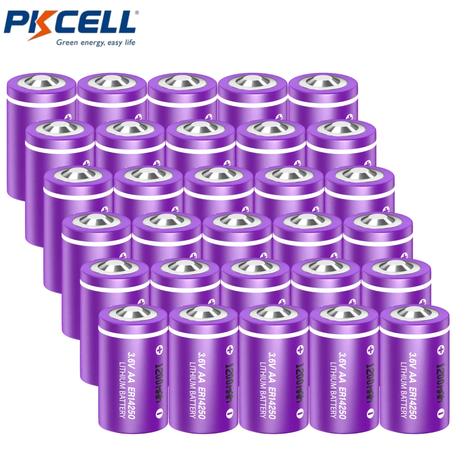 30PCS PKCELL 1200mAh 3.6V Lithium-thionyl chloride Li-SOCl2 1/2AA-size ER14250 Lithium Battery for Water Meter