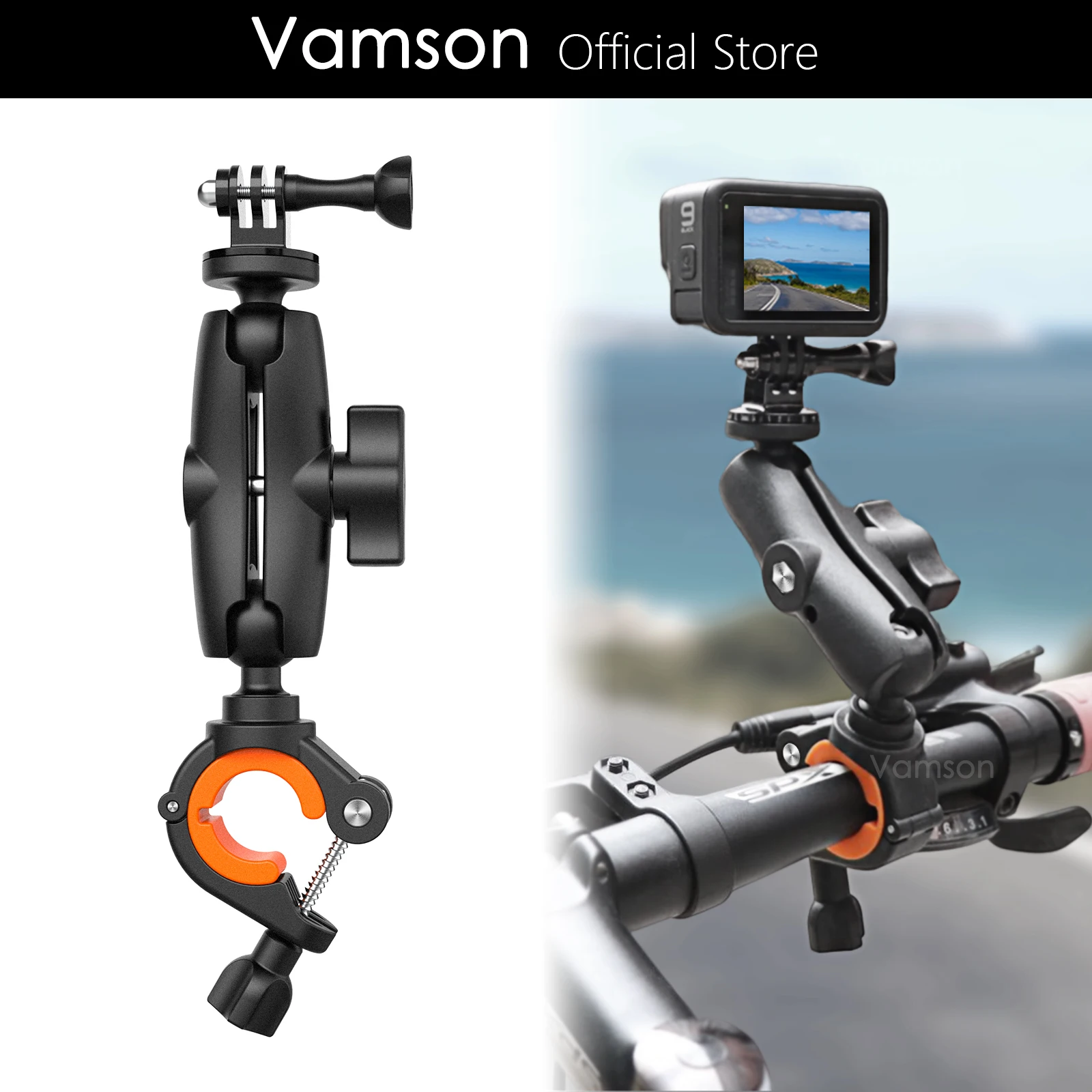 Vamson ل Gopro اكسسوارات المقود جبل مع دوران 360 درجة قابل للتعديل حامل مشابك للهواتف الذكية Gopro DJI Insta360