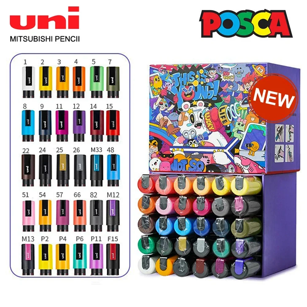

Japan UNI POSCA Marker Pens Set Acrylic Graffiti Limited PC-1M/3M/5M POP Advertising Manga Painting Permanent Color Art Supplies