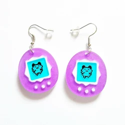 Cute Simulation Purple Electronic Pet Egg Acrylic Earrings For Women Funny Cartoon Game Console Drop Earrings Gift