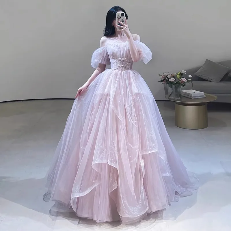 2025 Evening Dresses for Women Princess Style Off Shoulder Elegant Organza Female Formal Birthday Wedding Party Prom Ball Gown