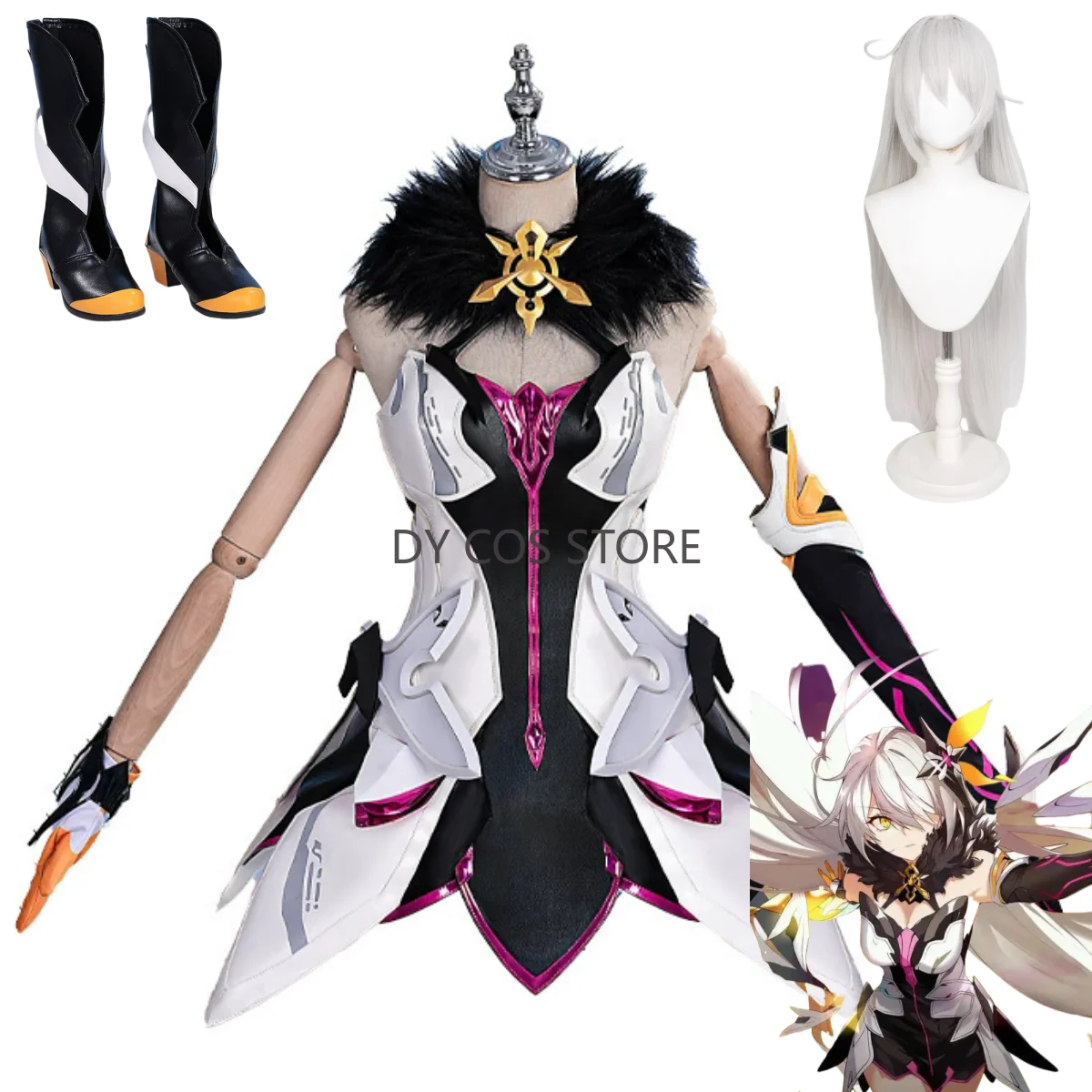

Game Honkai Impact 3 Herrscher of The Void Cosplay Costume Dress Fur Collar Uniform Wig Shoes Woman Sexy Carnival Christmas Suit