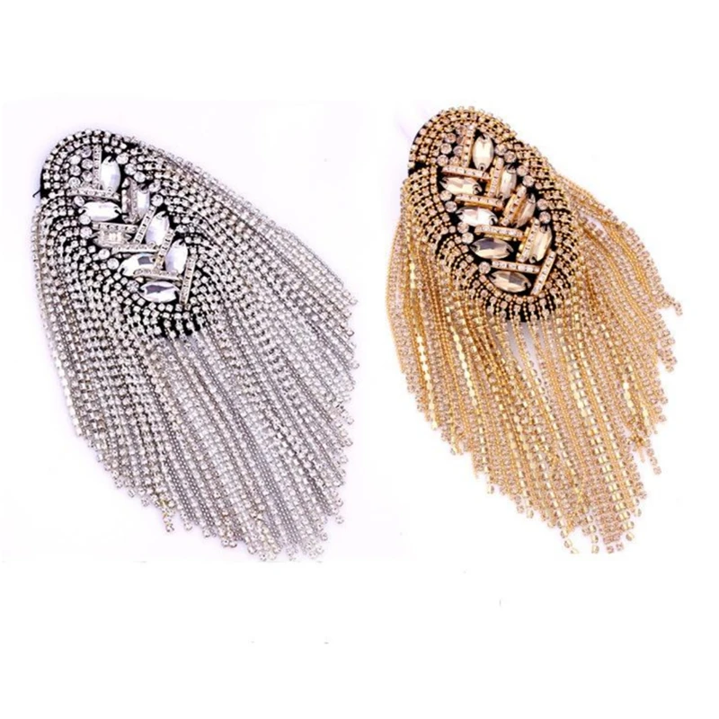 Fashion Handmade Shoulder Jewelry Tassel Rhinestones Epaulettes Clothing Accessories Brooch Epaulet Shoulder Brooches Gifts