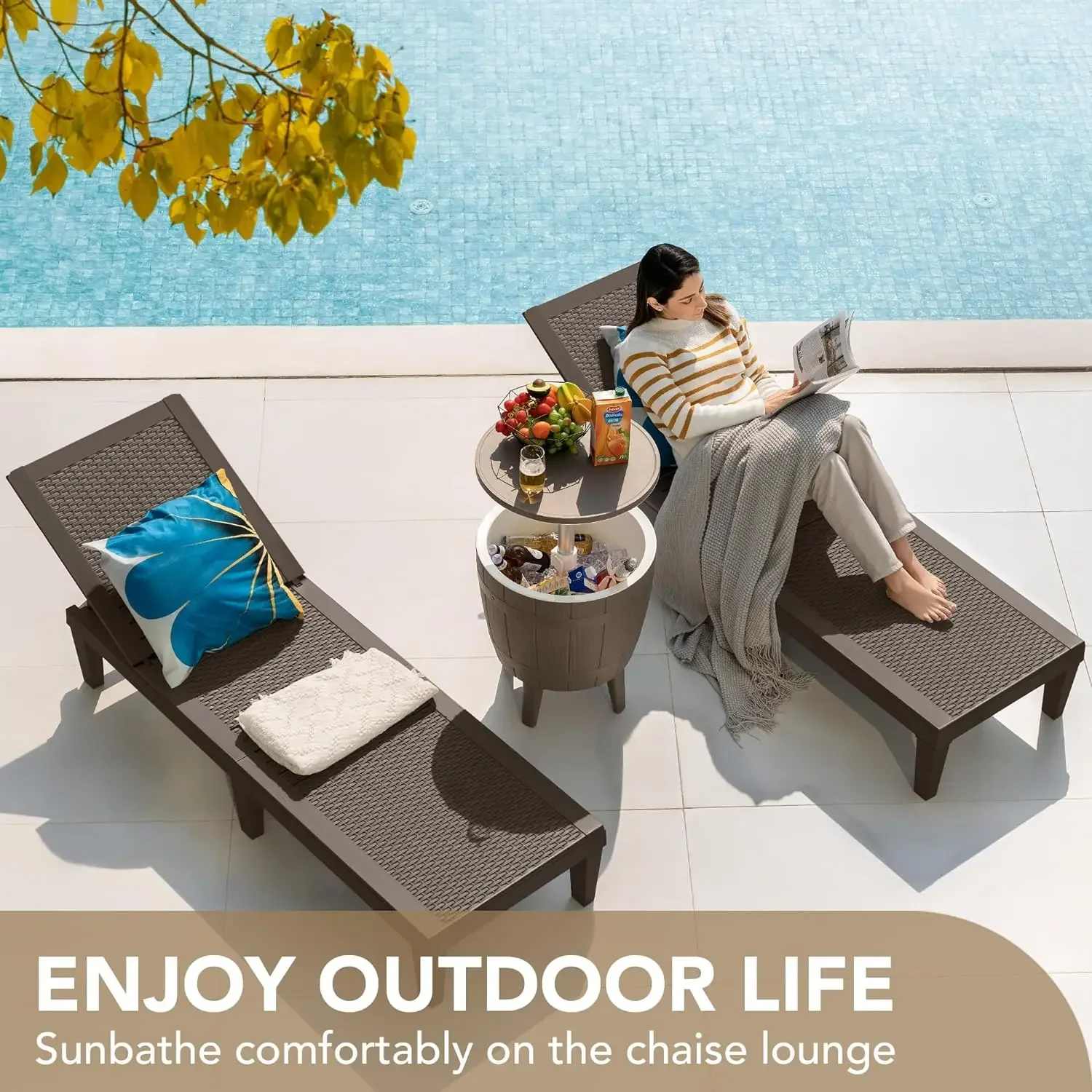 Outdoor Chaise Lounge Chair Set of 2 for Outside Pool Patio, Adjustable Waterproof Easy Assembly Chaise Lounge Outdoor