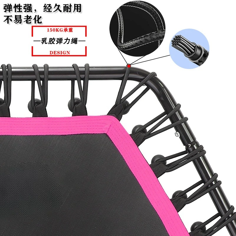 Hexagonal 48 Inch Adult Mini Trampoline With Armrests Home Indoor Jumping Workout Portable Body Building Sports Equipment