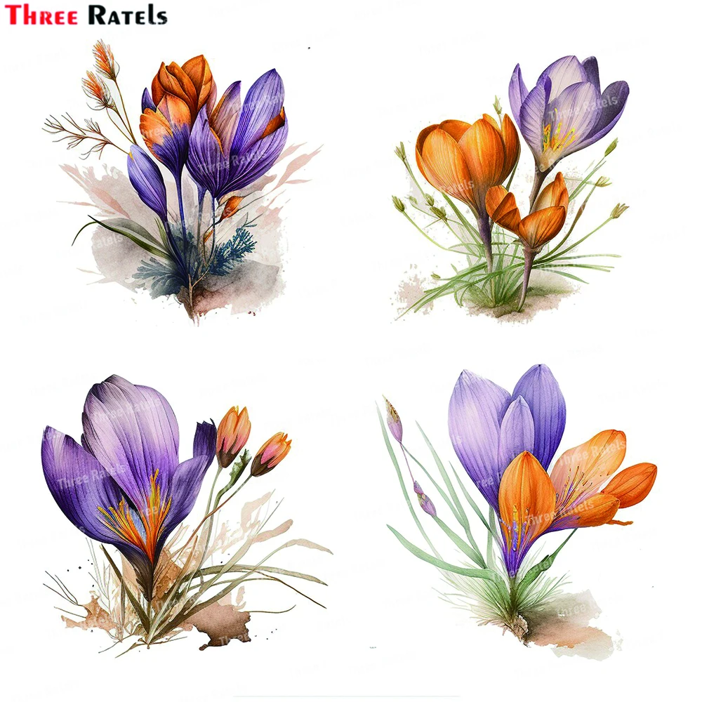Three Ratels K756 Printable Crocus Flower Watercolor Graffiti Sticker For Laptop Skateboard Luggage Refrigerator Decals Stickers
