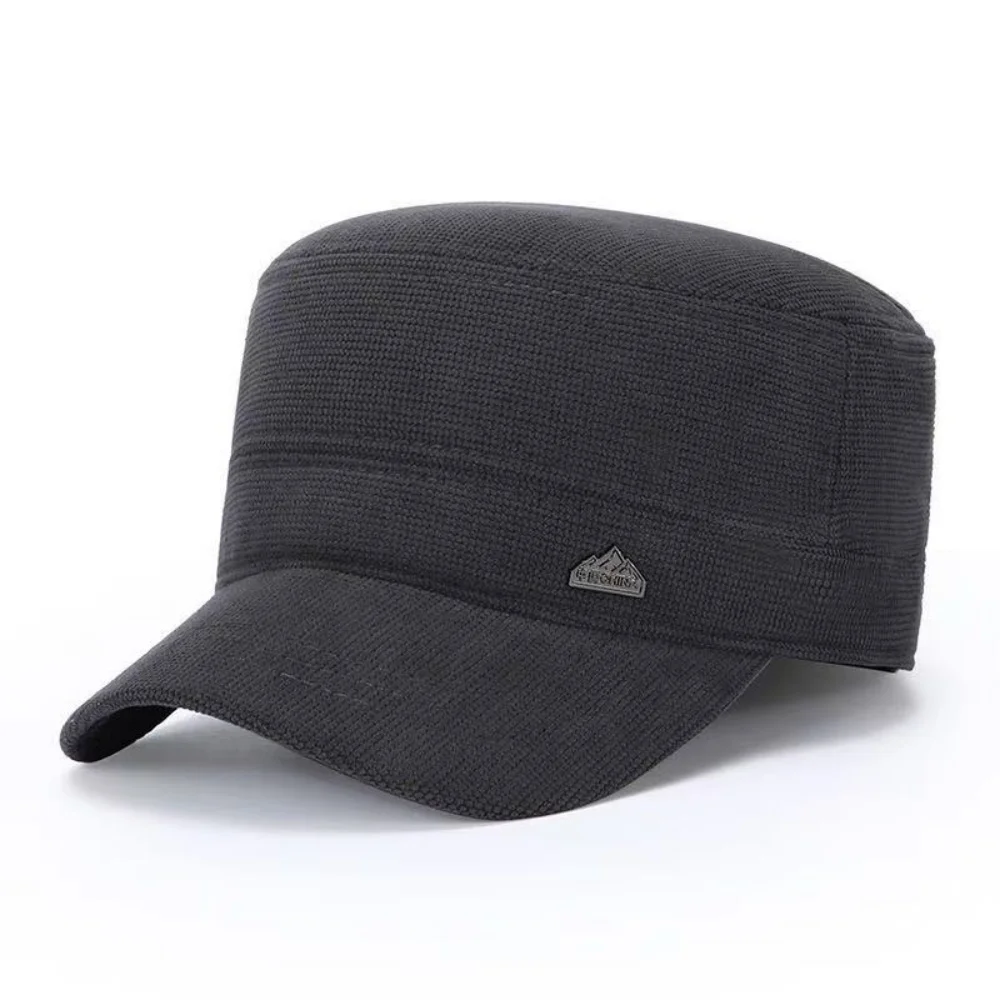 Warm Fleece-lined Flat Top Dad Cap  Autumn Winter Hat for Middle Aged And Elderly Men Adjustable Short Brim Travel Duckbill Cap