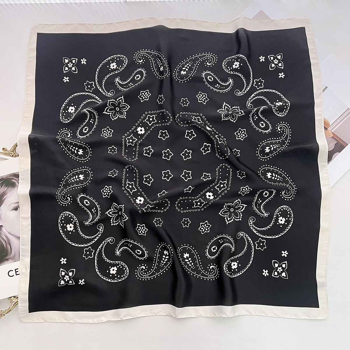 

New 70cm Cashew Print Square Scarf ,Fashion Bandana Neckerchief, Decorative Head Scarf & Versatile Bag Scarf Accessory for Women