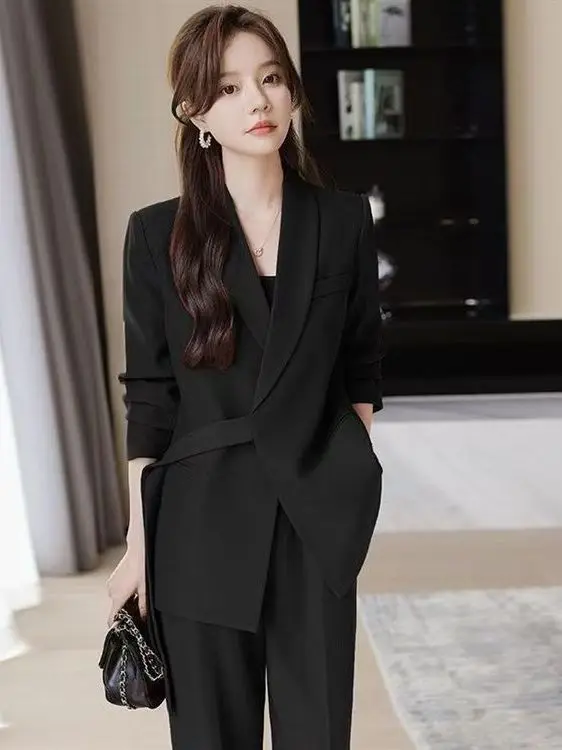 

Spring New Sle Korean Version High Waist Wide Leg Pants Suit Set Women's Anti-Aging plus Size Clothing Commute Faion