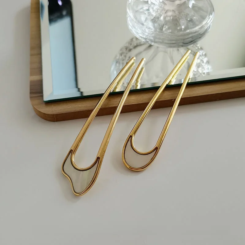 Hair Accessories Metal U Shape Hair Stick For Women Silver Gold Color Elegant Shell Enamel Hairpin Female Headwear Gifts