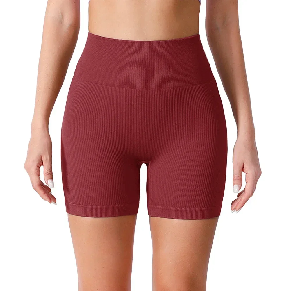 Calção de malha com nervuras de cintura alta feminina, calça de elevação de bunda, casual, fitness escuro, ioga, verão, marca