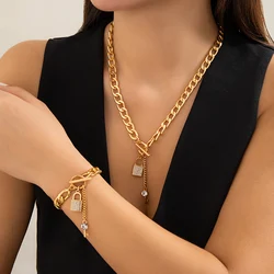Thick Chain with Shiny Lock and Key Pendant Necklace for Women Trendy Ladies Accessories on the Neck 2024 Fashion Jewelry Female