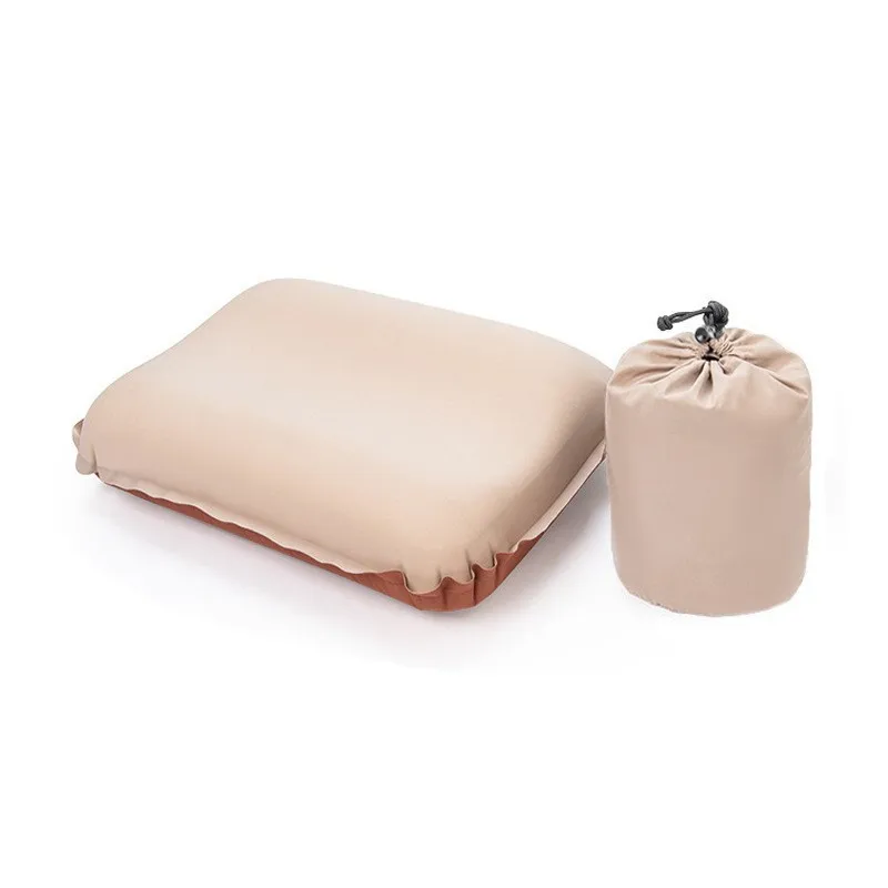 Almohada de Viaje Autoinflable para Exteriores, Cojín de Aire de Espuma Viscoelástica, Almohada Ligera para Camping y Senderismo, 10 cm de Grosor, Color Caqui y Marrón