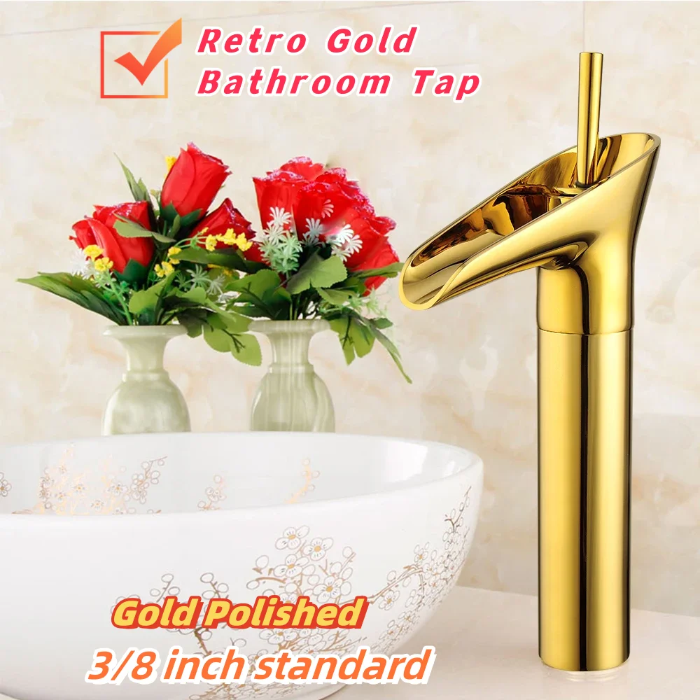 Retro Gold Bathroom Tap Faucet Single Lever Kitchen Brass Mixer Tap