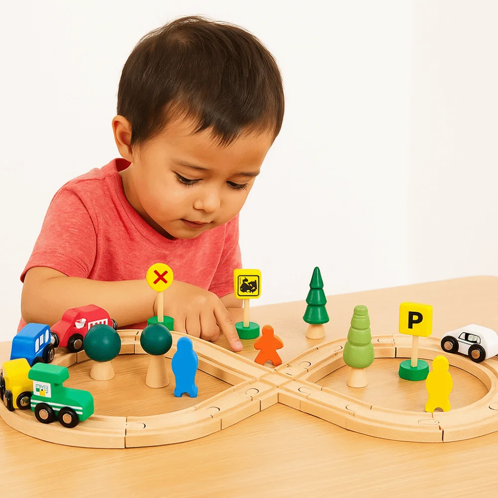 8-förmige Kinder Holz Zug Schiene Signal Licht Frühe Bildung Denken Ausbildung Track Zug Multifunktionale Spleißen