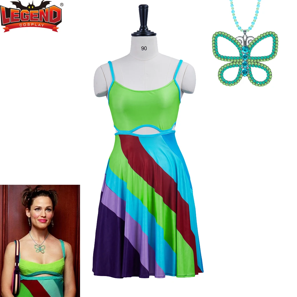 13 Going On 30 Cosplay Costume Jenna Rink Spaghetti Strap Mini  Dress Outift with Butterfly Necklace Accessories for Women