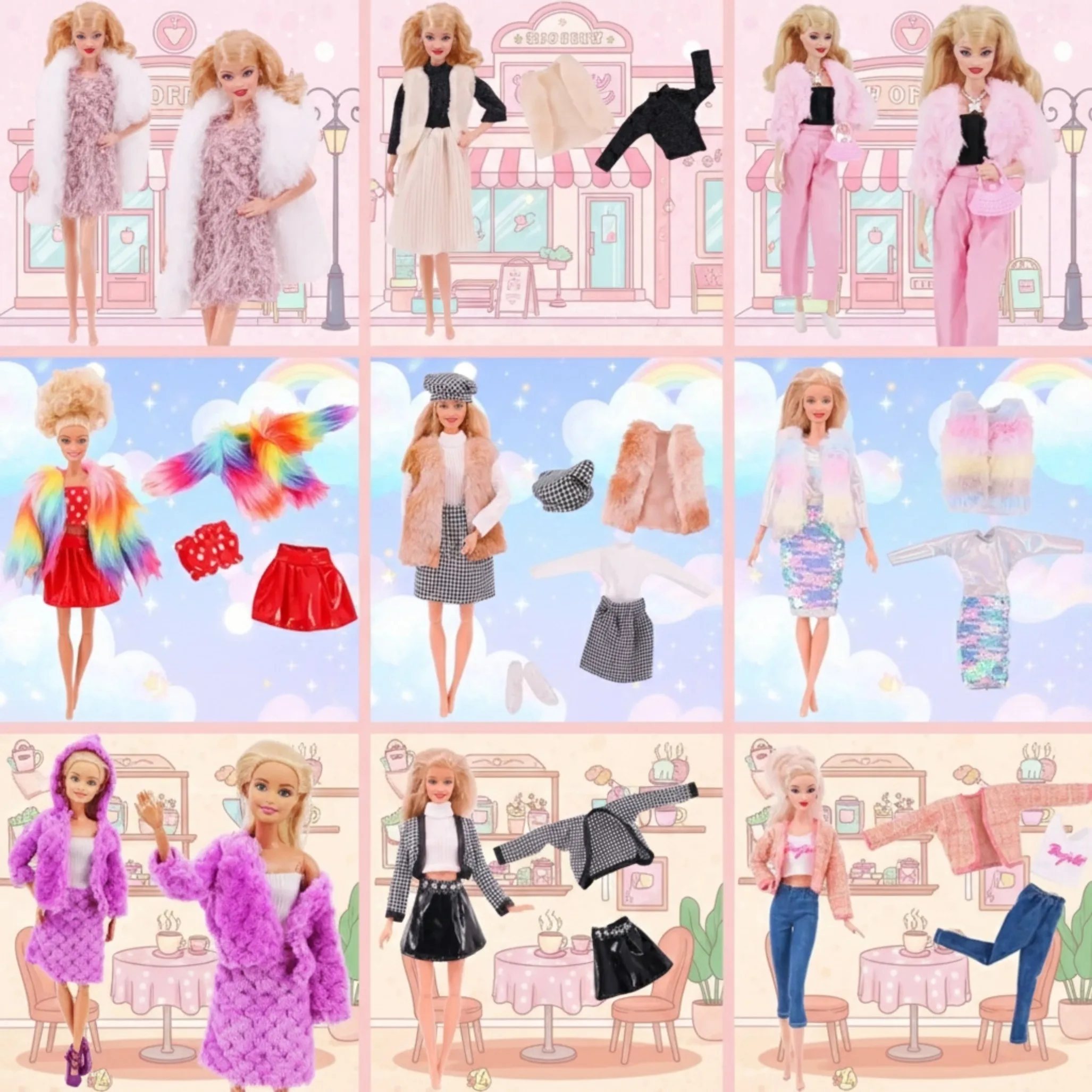 Adecuado para ropa de muñeca de 30cm, varios trajes de peluche bonitos y a la moda, conjuntos de vestidos, regalos para niños