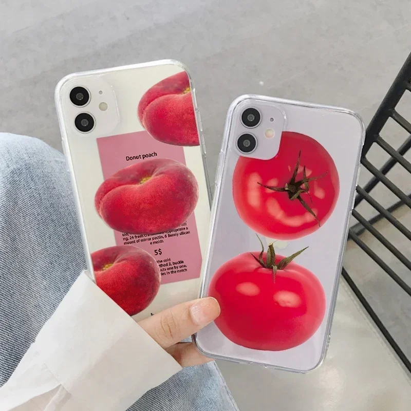 

Korea Cute Tomato Pattern Silicone Soft Phone Case For IPhone 12 11 13 Mini 14 Pro XR X XS Max 7 8 Plus Protective Back Cover