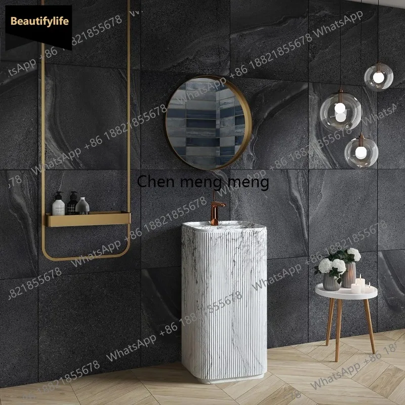 

C85 Luxury Calacatta Pedestal Sink, Italian Freestanding Artificial Marble Basin with Faucet for Hotel Villa, Customizable