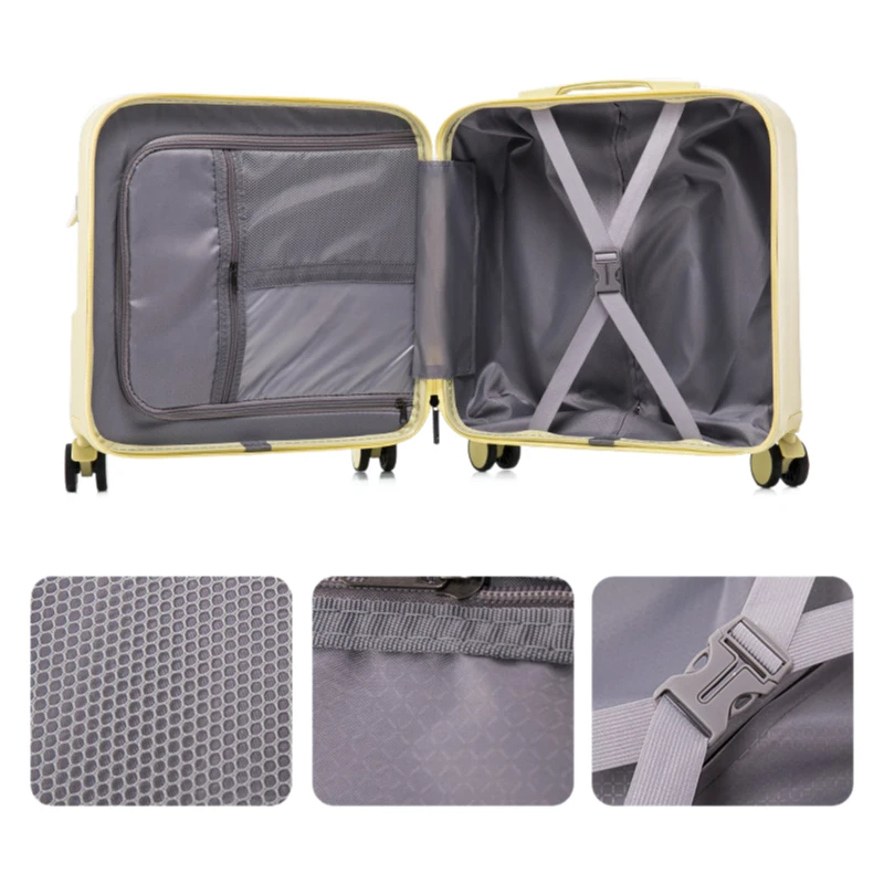 フロントオープン式スーツケース、18インチ20インチ女性用機内持ち込みバッグ、パスワードロック付き軽量ハードシェルキャビンケース、キュート