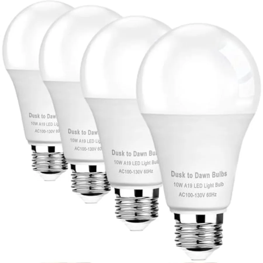 10W Dusk to Dawn LED Light Bulbs, Equivalent 75W, Cool White, 1100LM, Auto On/Off Light Sensor, A19 Bulbs, E26 Base, Outdoor/In