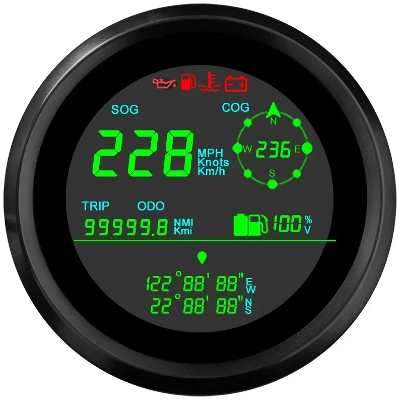 2026/3 in 1 Multifunction Fuel Gauge Voltmeter GPS Location 85mm LCD GPS Speedometer for Boat Yacht