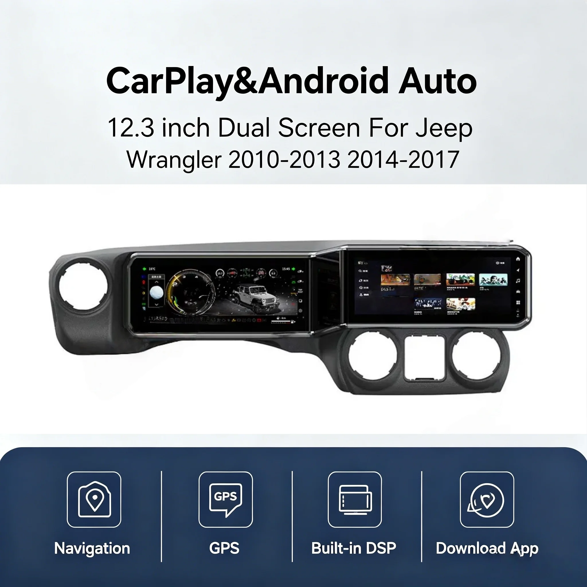 Android Car Stereo Carplay For Jeep Wrangler JK 2010-2017 Multimedia Player Auto Radio Digital Cluster 24.6