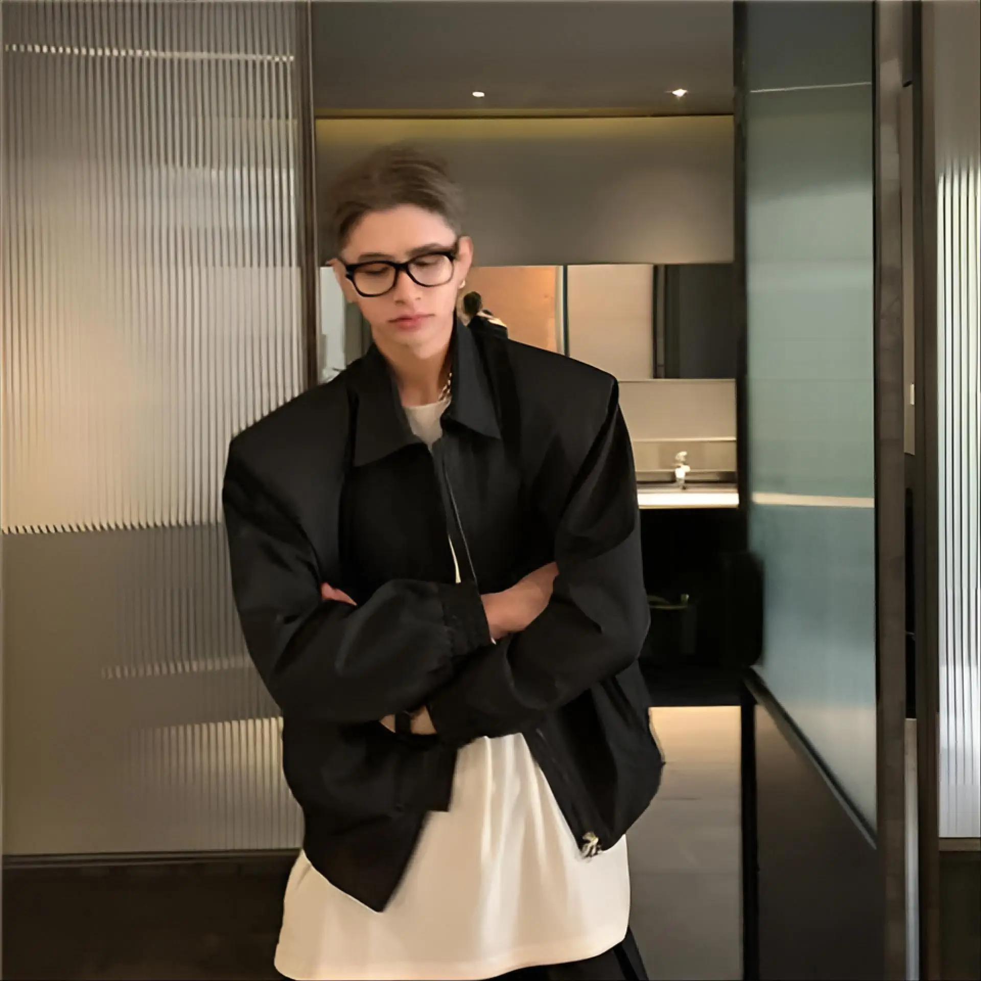 

Куртка-косуха мужская Emo для мотоциклетного клуба, ночного бара, черная, с воротником, в стиле хип-хоп, панк, уличный стиль, молодежная, трендовая, крутая, летняя