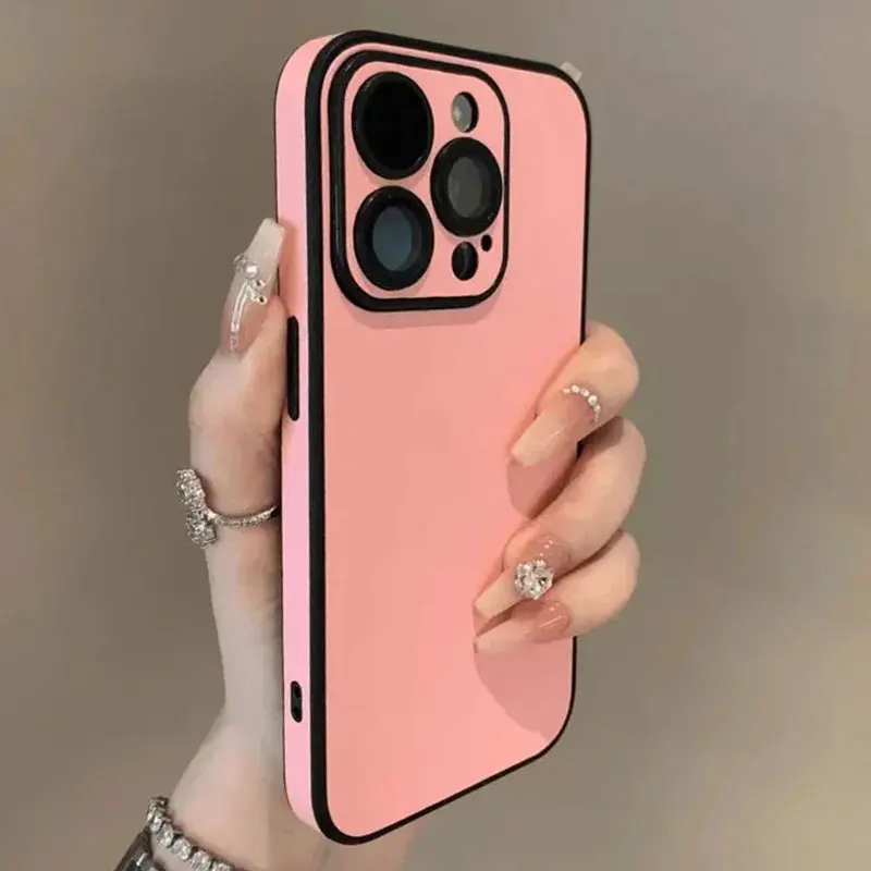 Luxury Matte Candy Color Leather Phone Case For iPhone 13 14 15 16 17 Air 18 Pro Max Lens Protection Shockproof Bumper Cover