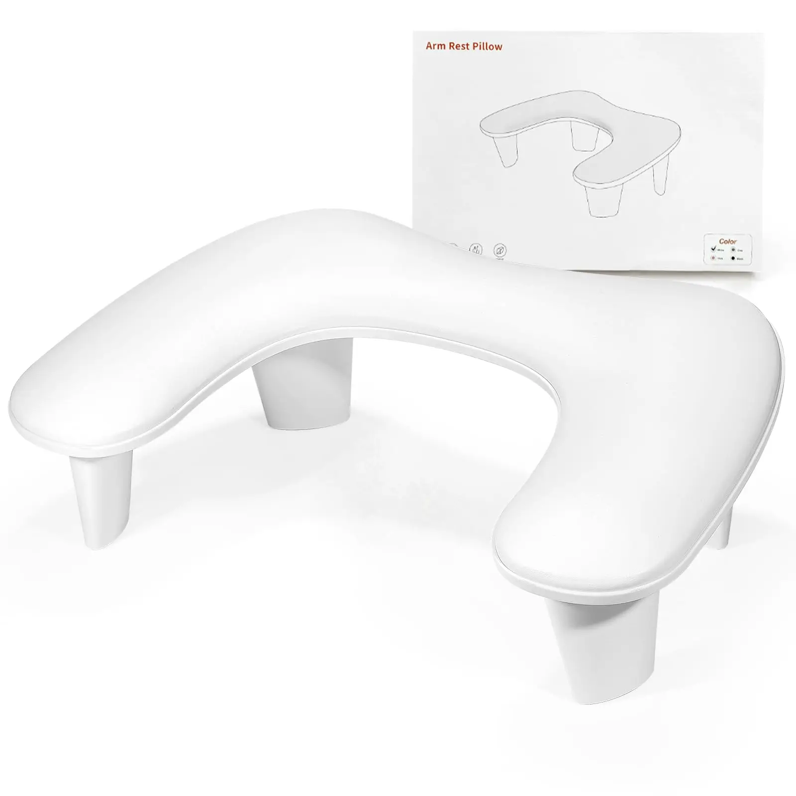 U Shaped Nail Tech Arm Rest, Comfort Manicure Hand Pillow Cushion, Nail Art Armrest Stand, White