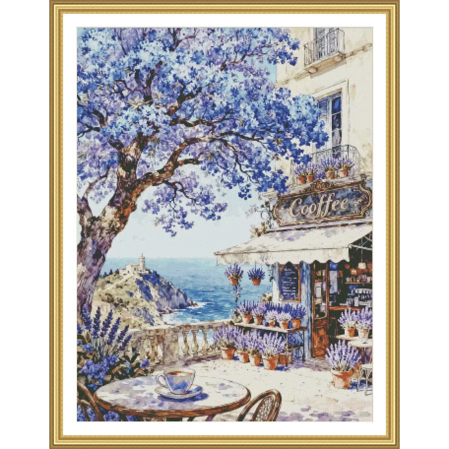 Stamped Cross Stitch Kit 11CT 14CT 16CT 18CT Printed Canvas Cotton Thread Embroidery Needlework Wall Decor[ZZ8170-Seaside Cafe]