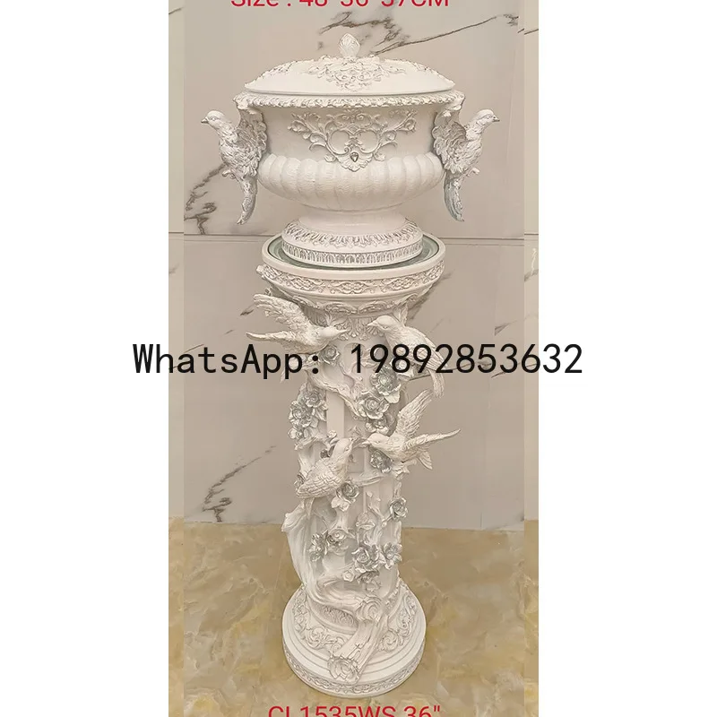 BJ  European Style Roman Column Basin Vase Flower Column High-End Luxury Floor Ornament American Gold-Plated Craftsmanship