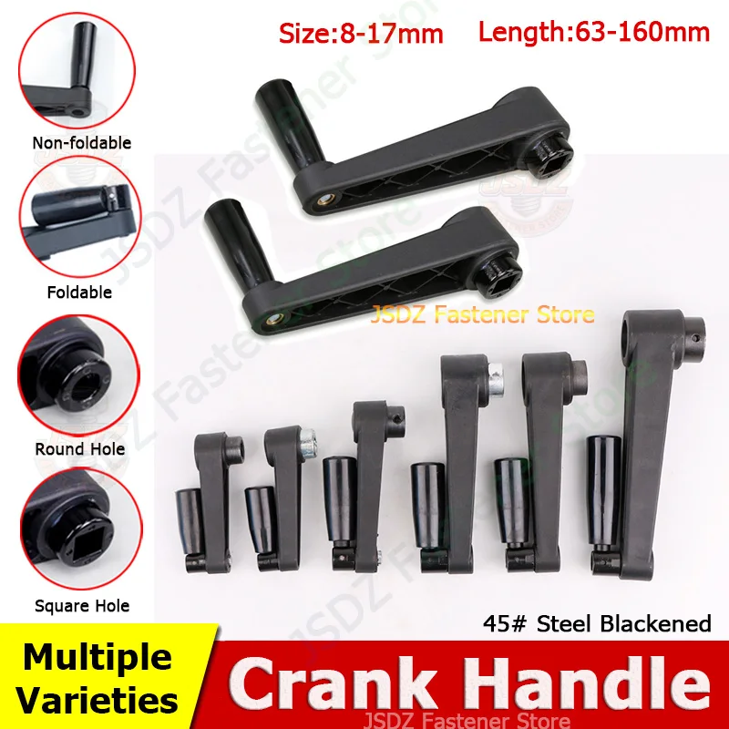 

1-5pcs Length 63-160mm Black Crank Handle Circular/Square Hole 8-17mm Foldable/Non-foldable Handle For Turning&Milling Machines