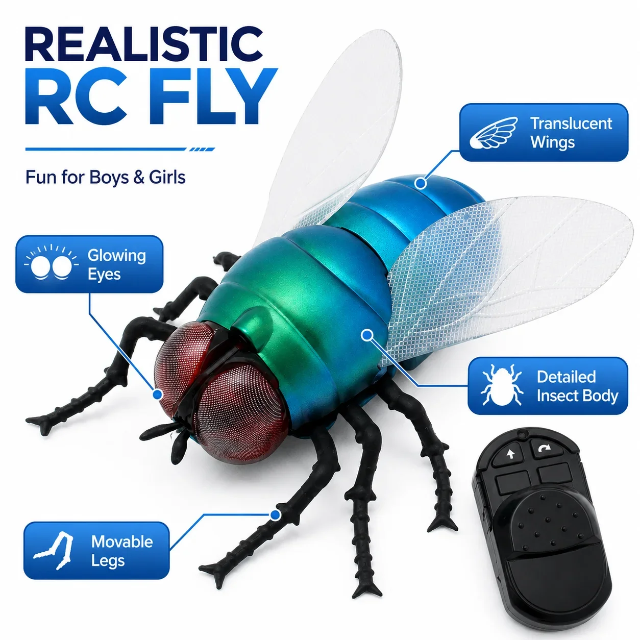 Infrared RC Fly Toy Realistic Fake Insect Remote Control Bug Prank Toy with Flying Action Scary Joke Gadget for Kids Party Gift