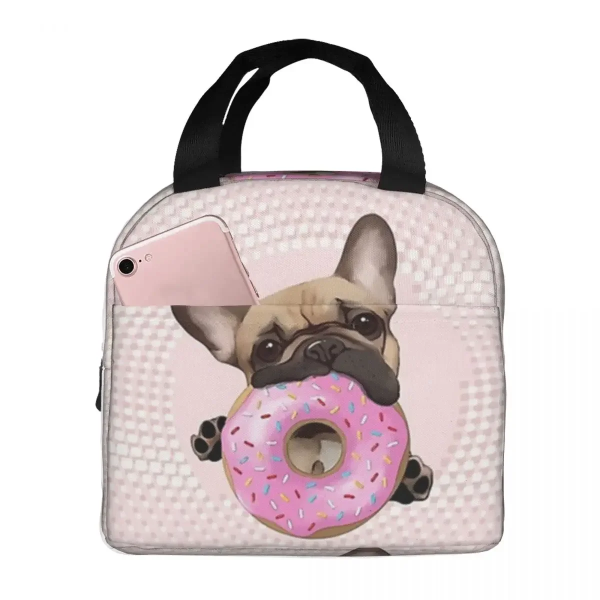 French Bulldog Lovers, Sweet Frenchie With Pink Donuts Lunch Bags Bento Box  Lunch Tote Leakproof Picnic Bags Cooler Thermal Bag