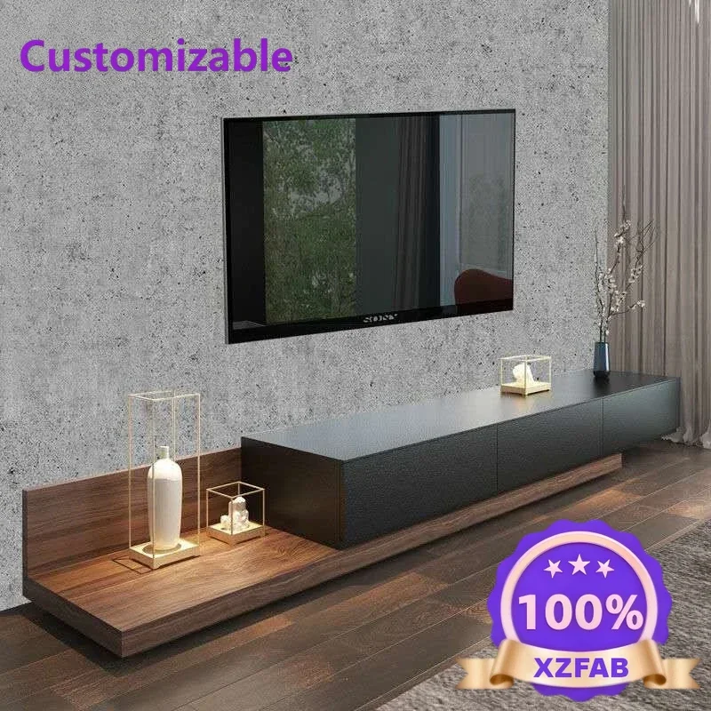 Factory Direct 2026 TV cabinet coffee table combination black walnut modern simple small apartment retractable TV cabinet light