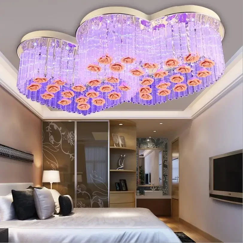 

Modern simple LED crystal ceiling light bedroom warm romantic wedding room double heart ceiling light decoration