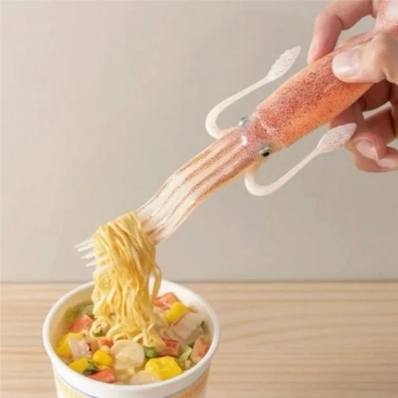 

ABZV-2PCS Noodle Fork,Octopus Shape Noodle Fork,Plastic Squidfork,Fun Kitchen Gadgets,Heat-Resistant Silicone Utensil