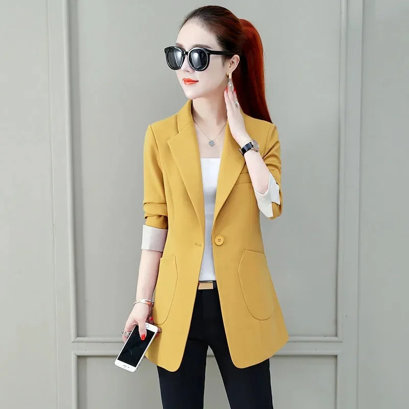 Black Women Blazer 2025 Formal Slim Blazers Lady Office Work Suit Pockets Jackets Coat Female Korea Casual Short Blazer Femme