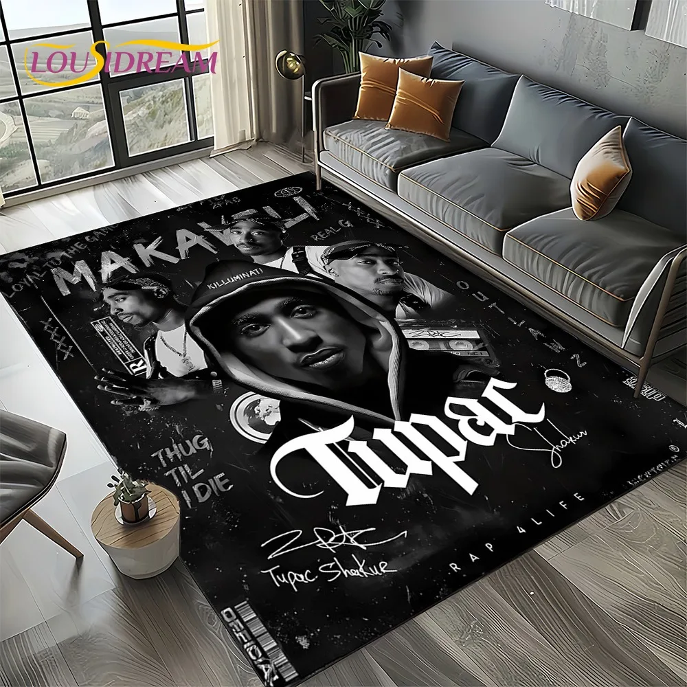 Rapper Eminem Tupac 2pac Hip-Hop Rap God Carpet Rug for Living Room Bedroom Home Sofa Decoration Area Rug Non-slip Floor Mat
