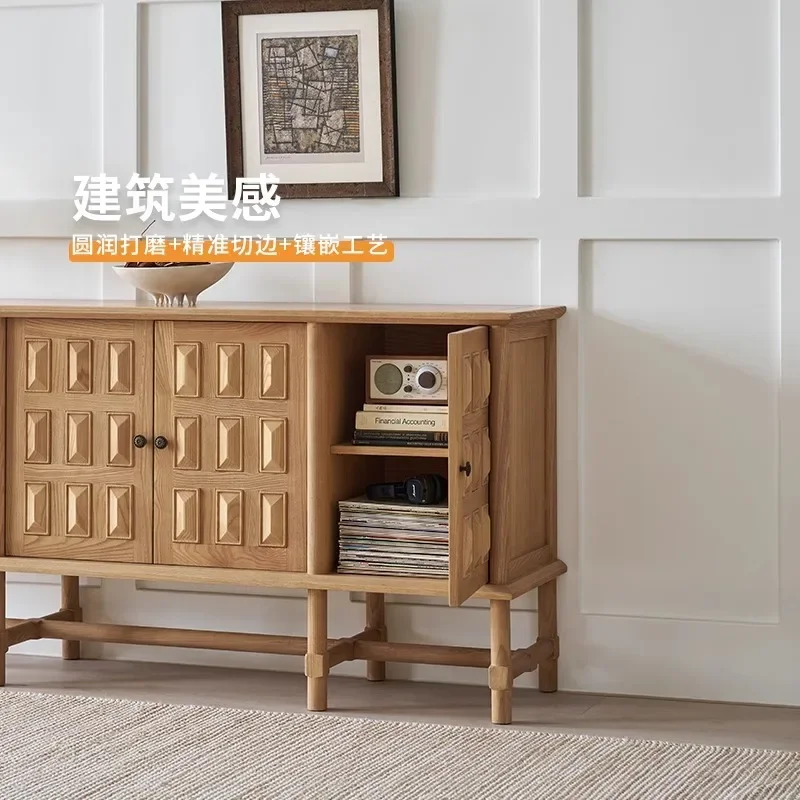 خزانة جانبية كاكي، طراز خشبي فرنسي قديم، خزانة تخزين لغرفة المعيشة، خزانة جانبية من الخشب الصلب #5