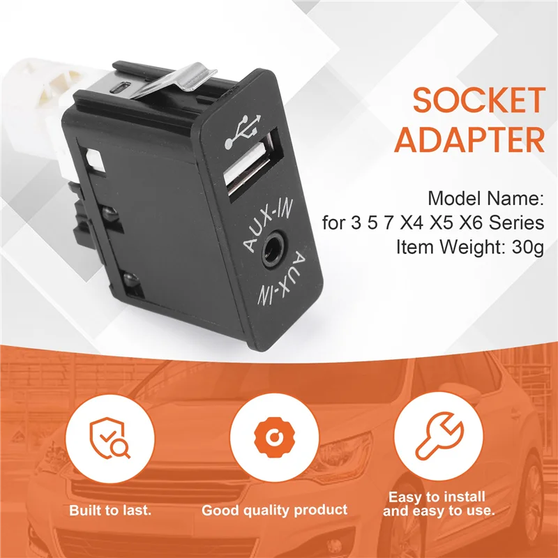 A22E-Car USB AUX In Spina Adattatore Presa di Ingresso Ausiliario Per BMW E81 E87 E90 F10 F12 E70 X4 X5 X6