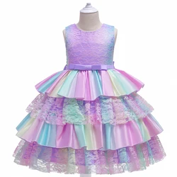 Christmas Party Dresses For Girls Costumes Summer Colorful Tulle Birthday Wedding Princess Girl Dress Bow Evening Prom Vestidos