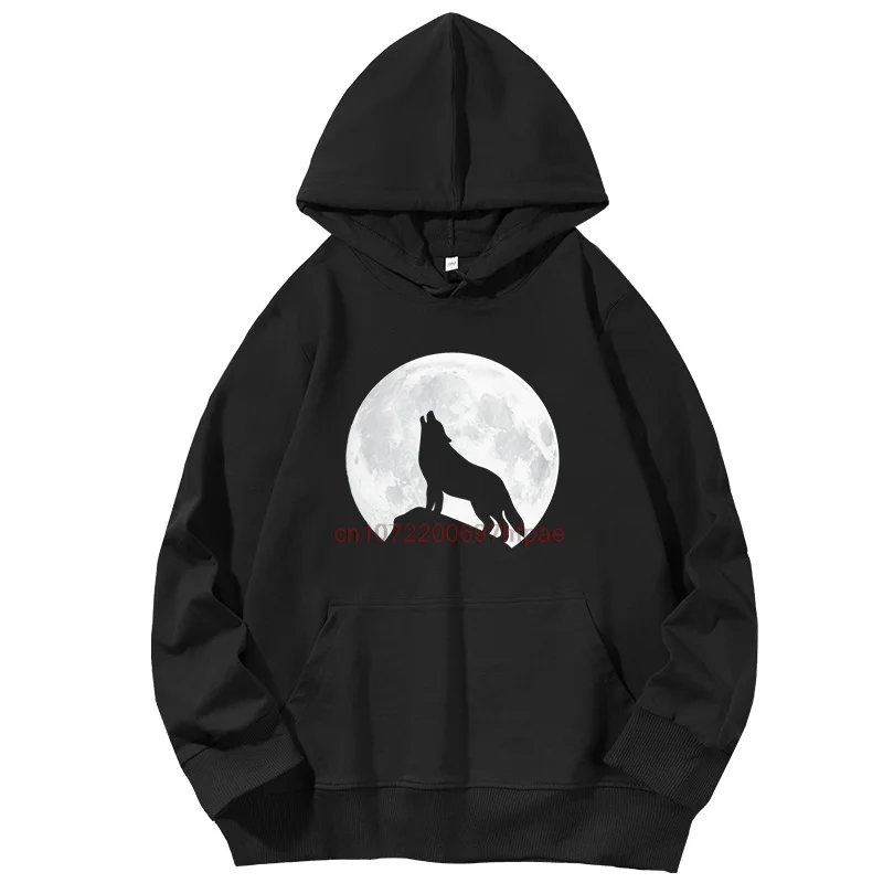 Funny Graphic Hooded Sweatshirts Cotton Pullover Hoodies Spring Autumn Howling Wolf Moon Printed Sweater Sports Sweatshirt