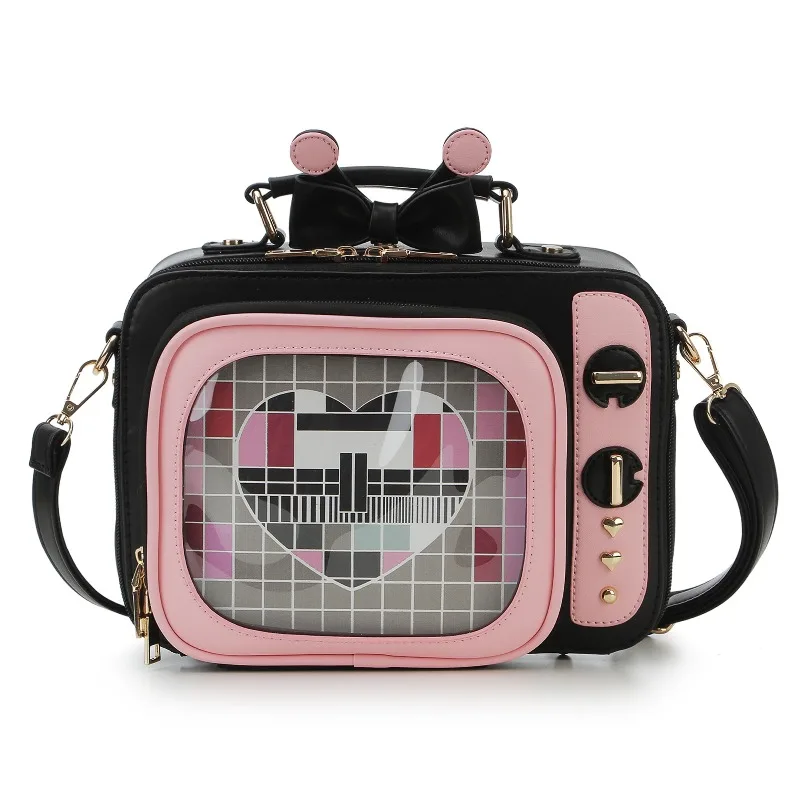 Retro‑TV‑Shape Itabag, Y2K Harajuku‑Style Sweet Cute Lolita Personalized Girls Shoulder Crossbody Display Backpack with Inserts