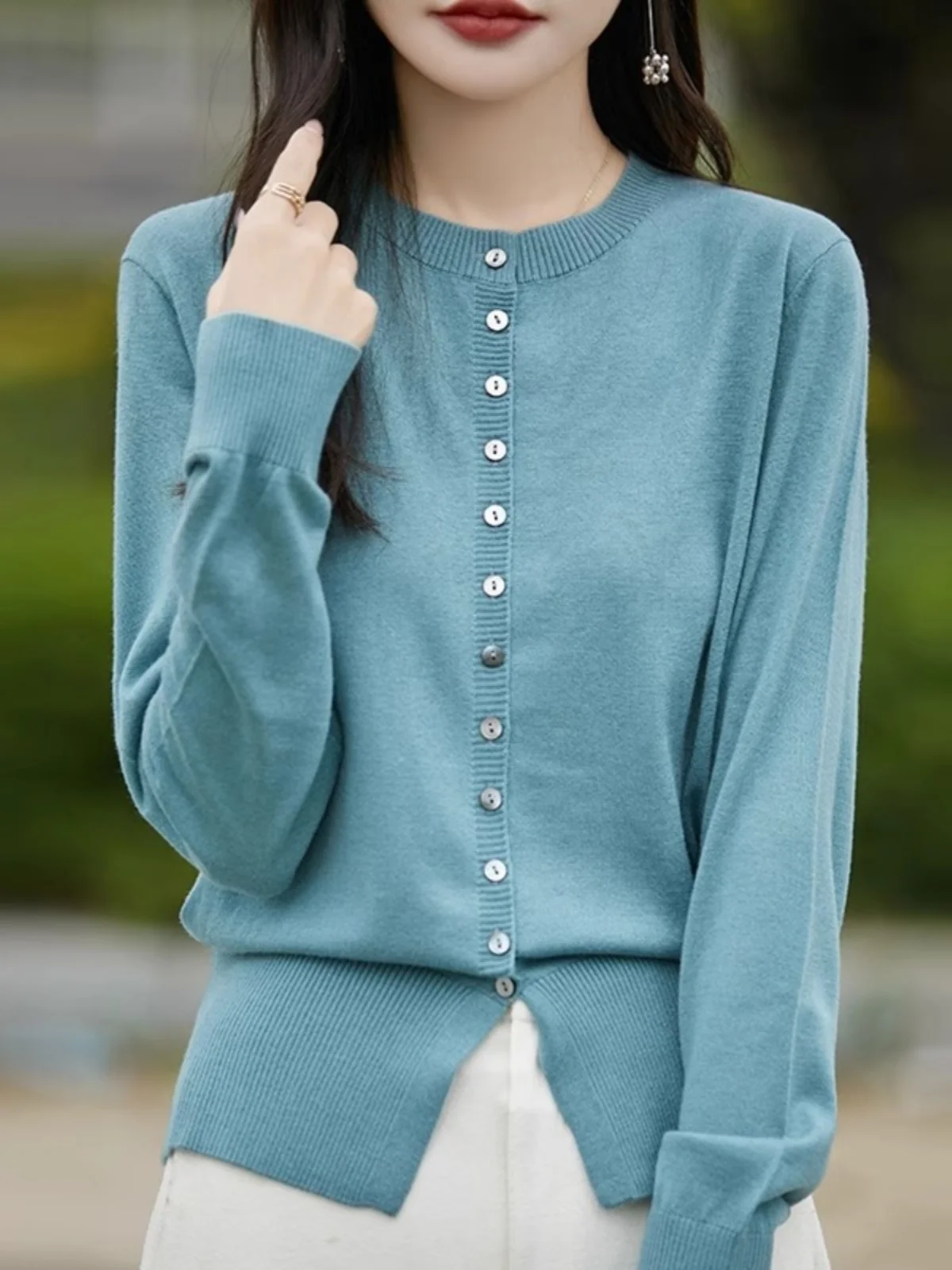 

Casual Sle Spun Wool Knitted Cardigan Women's Long Sve ort Coat Soft Tead round Ne Spring Faion Outerwear