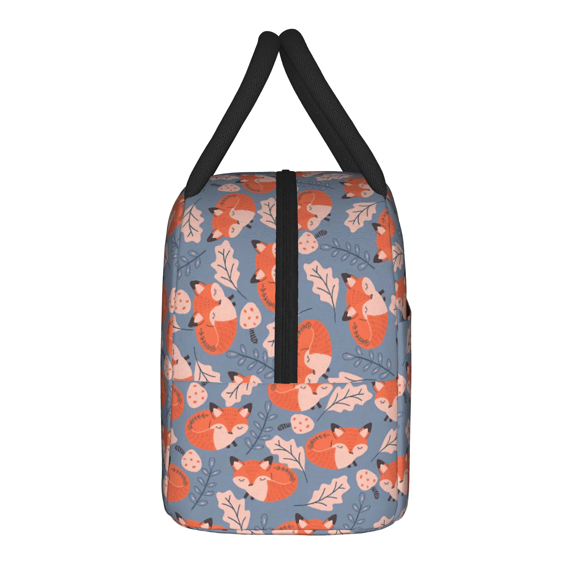 Cute Foxes Light Blue Pastel Pattern Lunch Bag  Convenient Lunch Box Child School Print Cooler Bag Vintage Thermal Lunch Bags