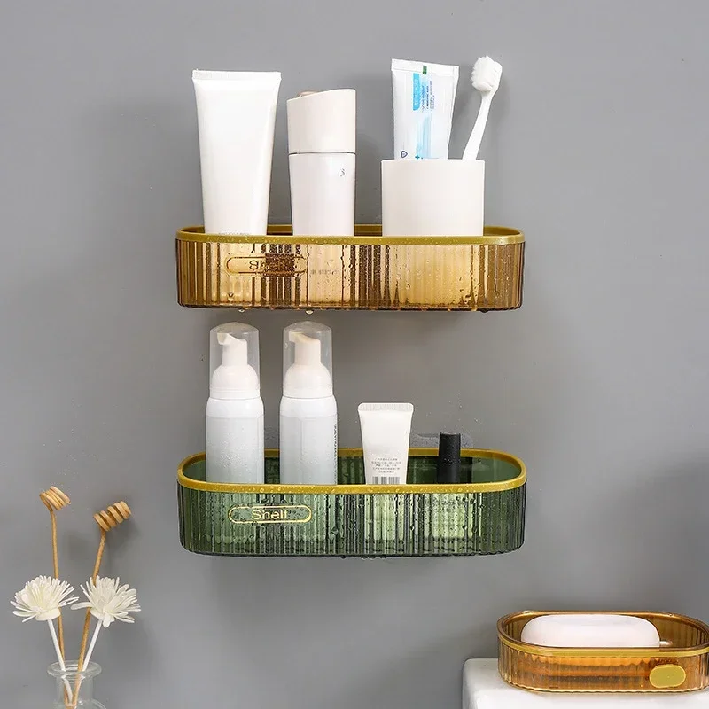 Punch-free Bathroom Shelf Shelves Wall Mounted Shampoo Storage Rack For Kitchen Holder Square Acrylic Bath Organizer Accessories