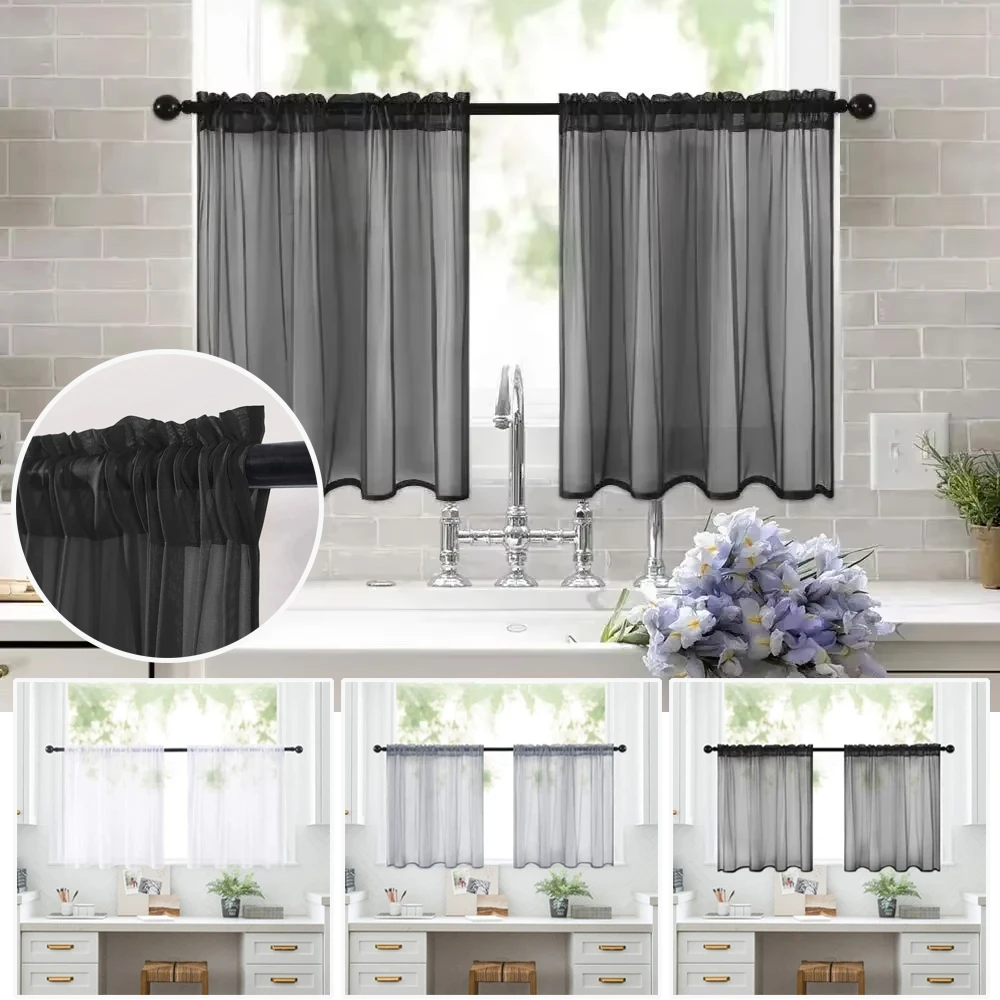 

2PCS Kitchen Blackout Window Curtains Thermal Insulated Short Curtain Living Room Bedroom Rod Pocket Weave Tier Small Panels