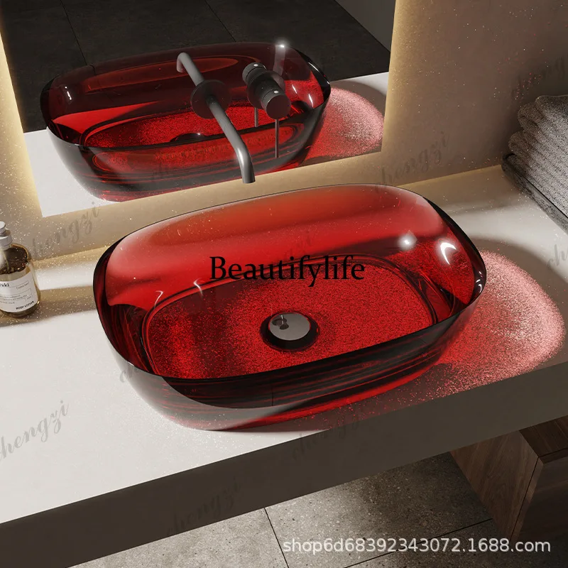 Crystal Basin Household Artificial Stone Washbasin Transparent Resin Table Artistic Hand Washbasin